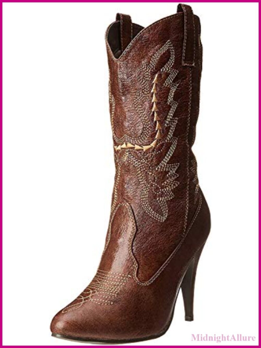 Western Cowgirl Mid-Calf Boots Distressed Polyurethane Stacked Heel